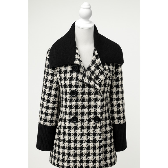 Worthington Womens XL Houndstooth Wool-Blend Coat Black & White Double-Breasted - Picture 2 of 7